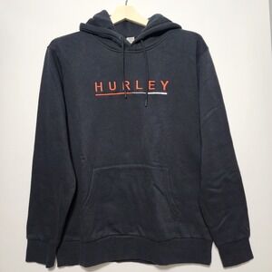 Hurley Embroidered Logo Pullover Fleece Hoodie Black Orange Size Medium